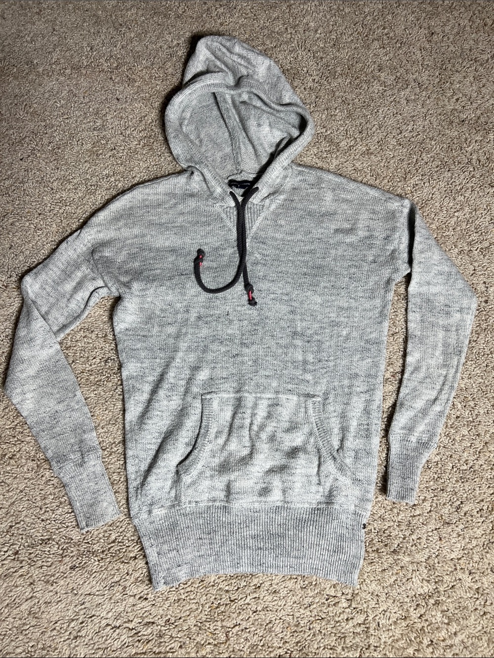 American Eagle Outfitters Heather Gray Knit Hoodie with Drawstring